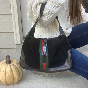 Gucci Web Suede Jackie Shoulder Bag